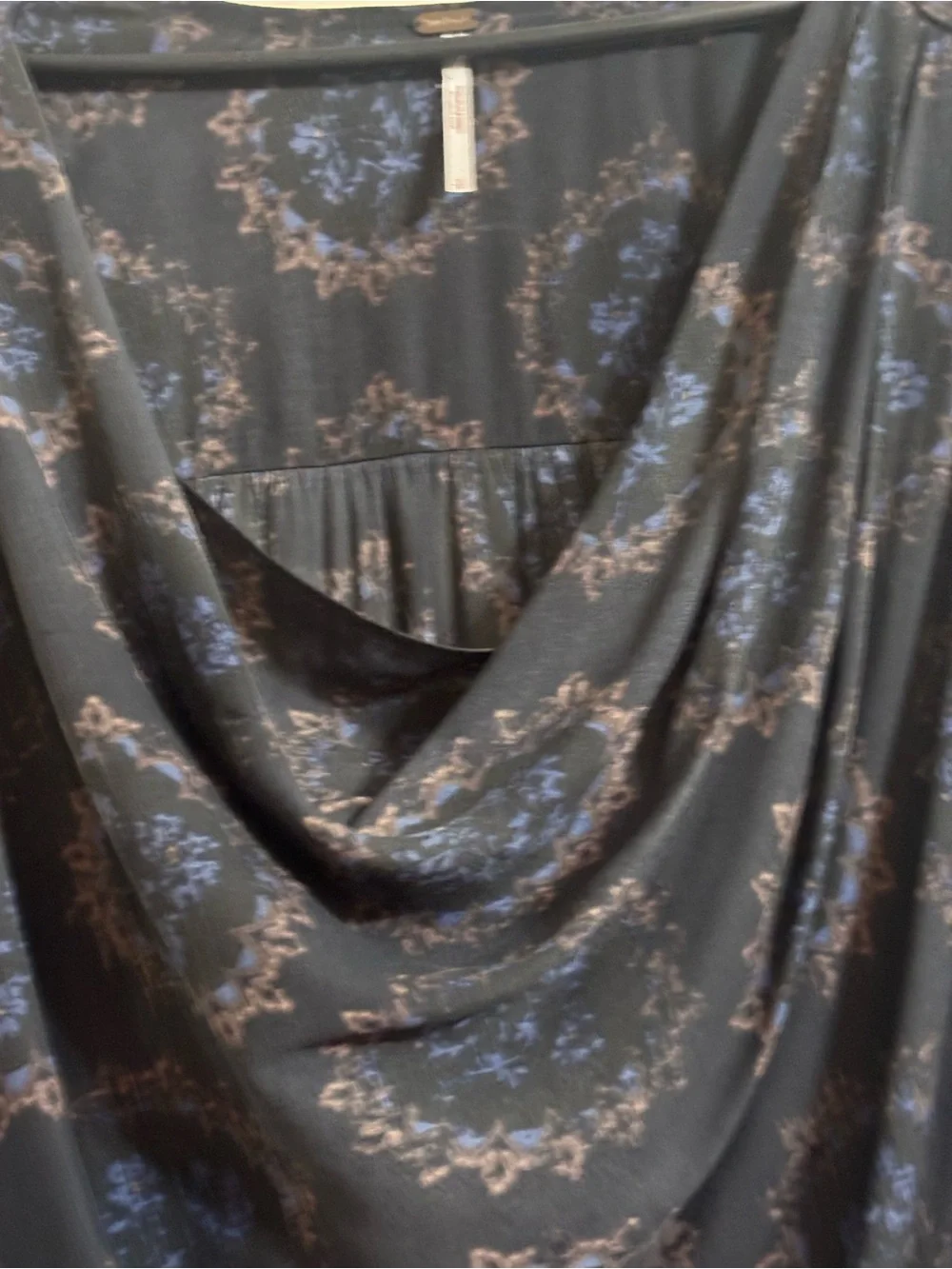 Free People Cowling Around Dark Grey Floral Cowl Neck Oversized Blouse S-M